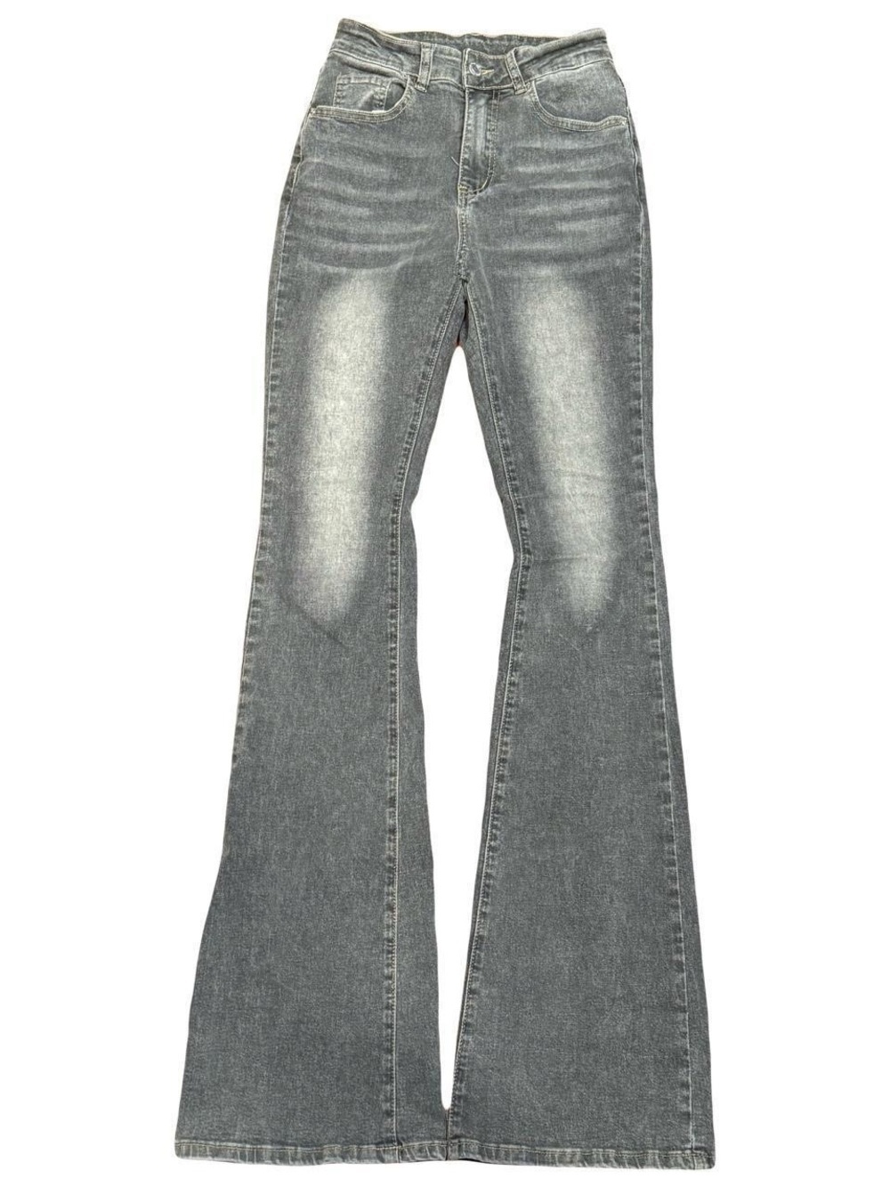 Bleach Faded Grey Mid Rise Slim Bell Bottom Flared Jeans